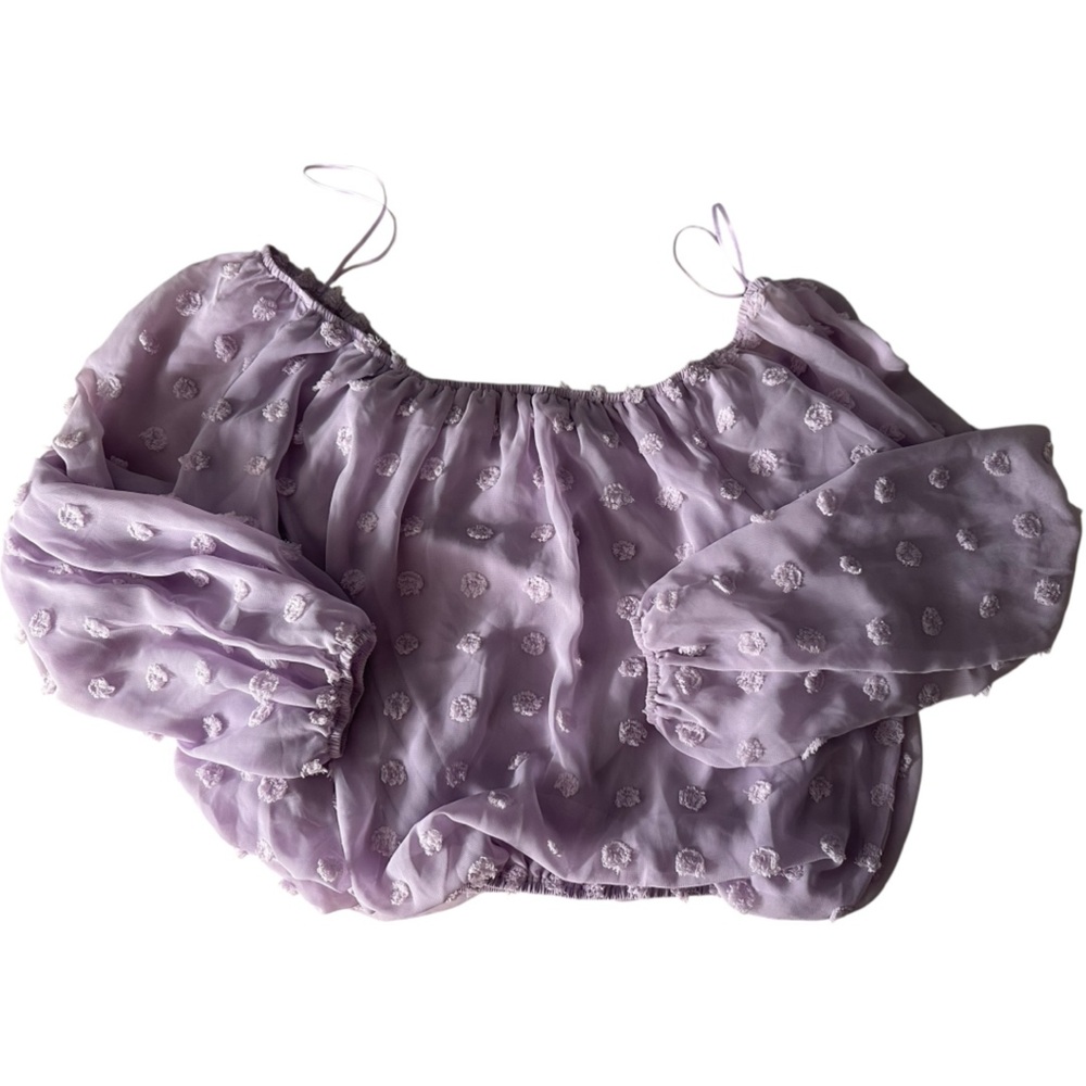 NWT Lavender Polka Dot Off the Shoulder Long Sleeve Francesca’s Blouse